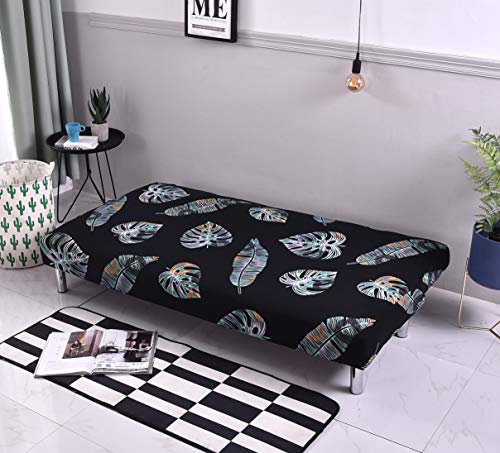 MIFXIN Armless Sofa Cover Futon Slipcover Stretch Elastic Folding Sofa Bed Non-Armrest Couch Sofa Cover Furniture Protector for Dogs Cats Pets (Black Leaves) - color: Black Leaves