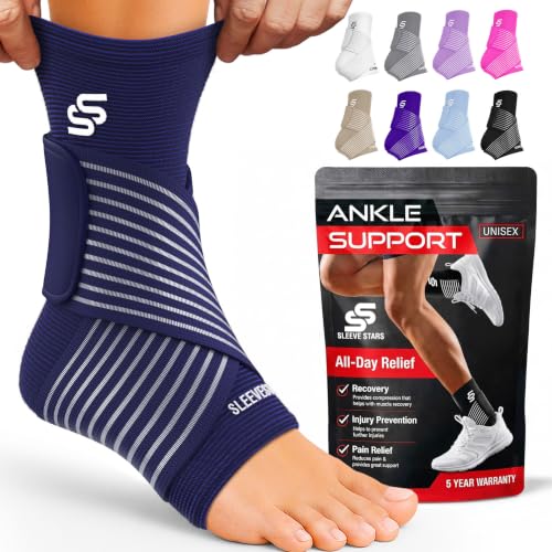 Sleeve Stars Ankle Brace for Women & Men, Ankle Wrap for Sprain, Compression Sleeve for Plantar Fasciitis Relief, Easy Customizable Support: w/ Removable Strap (Single/M:10"-12"/Navy Blue) - color: Navy Blue, size: Medium