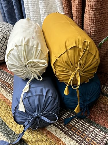 Saffron Round Bolster Removable Cover Cotton Mustard - color: Mustard, size: 6" x 16"
