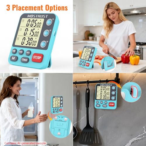 Digital Dual Kitchen Timer, Multiple Channels Countdown Timer - color: Blue