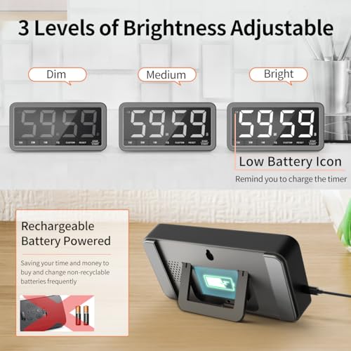 VOCOO Large 7.8" Digital Timer, Magnetic LED Timer for Kitchen & Classroom | USB-C Rechargeable, Up to 99 Hours Count Up & Countdown Timer with 3 Brightness Levels, 4 Alert Modes and 3 Volume Levels - color: Space Grey