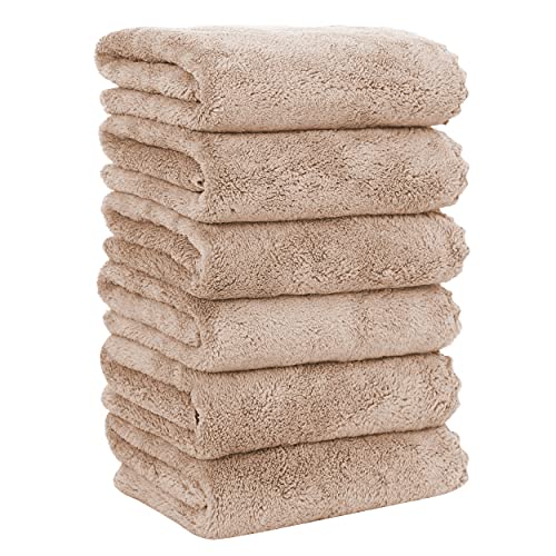 MOONQUEEN 6 Pack Premium Hand Towels - Quick Drying - Microfiber Coral Velvet Highly Absorbent Towels - Multipurpose Use as Hotel, Bathroom, Shower, Spa, Hand Towel 16 x 28 inches (Brown) - color: Brown, size: Hand Towels - 6 Pack