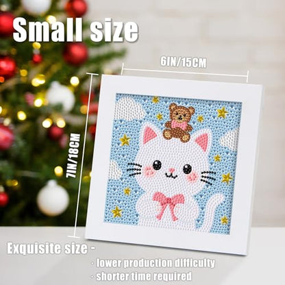 geesfayan Diamond Art Kits for Kids,6 Inch DIY Gem Art Painting with 7 Inch Frame, Complete Starter Kit for Beginners, Creative Arts & Crafts Gift for Girls & Boys (Cartoon Cat) - color: Cartoon Cat