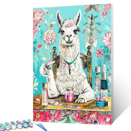 llama Make Up Paint by Numbers for Adults Beginners Multicolored Flowers Paint by Number for Ages 8-12 Cyan Blue Canvas Vicugna Pacos Painting Acrylic Funny Room Decor 16x20 Inches(Without Frame) - color: Artwork-20, size: 16''x20''(Without Frame)