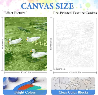 ZRIZQ Paint by Numbers Kit for Adults Beginner,Duck Summer,16x20 | Full set with rich paints,wooden brushes,rolled canvas.Calming,screen-free pastime.Beginner friendly.Just open and paint. - color: 16"X20"Rolled Canvas(Frameless)-Duck 2