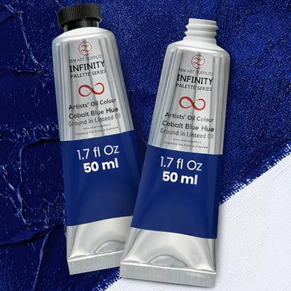 ZenART Professional Oil Paint Set - Artist Grade Cobalt Blue - 2x50ml | Non-Toxic, Buttery Consistency, Rich Pigment, Lightfast Oil Paints for Primed Surface Canvas, Fine Art, Portraits & Landscape - color: Cobalt Blue