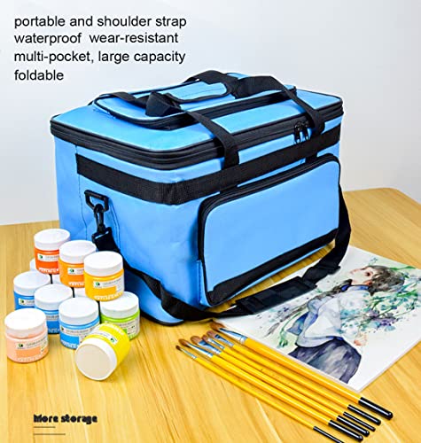 Art and Craft Storage Organizer Bag Paint Art Supplies Storage Bag Arts Craft Tool Carrying Case Artist Paint Tool Box for Travel Foldable Waterproof Large Capacity Storage Tote Bag for Crafts Sewing - color: light blue