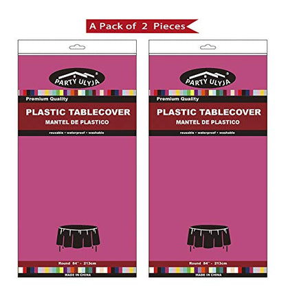 PARTY ULYJA Hot Pink Plastic Tablecloths 2 Pack Fuchsia Disposable Table Covers 84 Inch Circle Magenta Birdal Shower PEVA Cerise Table Cloths for Picnic Birthday Wedding's 6 ft Round Table Use - color: E02 Hot Pink
