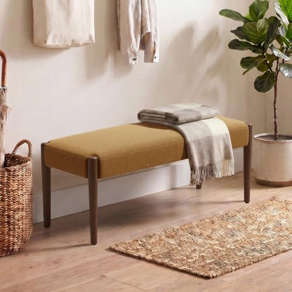 Usaint 42" End of Bed Bench with Wood Legs, Caramel Orange with Walnut Leg - color: Caramel Orange With Walnut Leg