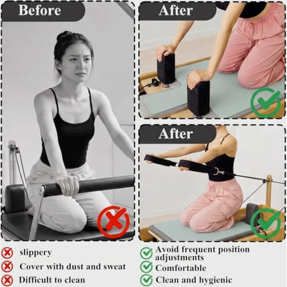 QCWN Non-Slip Pilates Reformer Mat Cover, 39" x 24" Pilates Machine Towel with Headrest Cutout, 0.8mm Sweat-Wicking Micro-Suede Foldable Mat for Female Pilates Enthusiast Exercise Matfor Pilate Training Yoga - color: Light Green