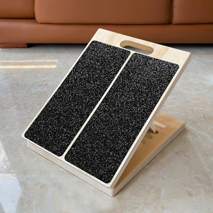 Adjustable Foot Incline Wooden Slant Board for Calf Stretching,440lb Capacity, Balance Velour Stretcher Ankle Stretch Knee Leg Boards Squats Wedge Exercise Pilates Fitness Portable Equipment (Black4)
