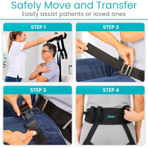 Vive Transfer Belt with Leg Loops - Medical Nursing Safety Gait Assist Device - Bariatrics, Pediatric, Elderly, Occupational and Physical Therapy - Long Strap and Quick Release Metal Buckle - 52 Inch - style: Transfer Belt With Loops