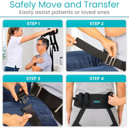 Vive Transfer Belt with Leg Loops - Medical Nursing Safety Gait Assist Device - Bariatrics, Pediatric, Elderly, Occupational and Physical Therapy - Long Strap and Quick Release Metal Buckle - 52 Inch - style: Transfer Belt With Loops
