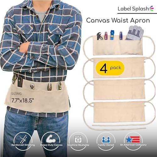 2 Pocket Canvas Work Waist Nail Apron Belt Washable Tool Utility Gardening Woodworkers Roofers Artists & Crafts - color: Canvas 4 Pack