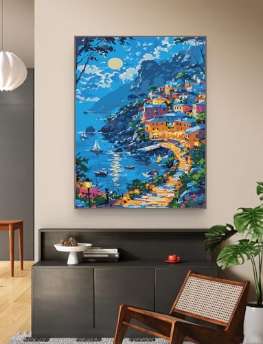 ZRIZQ Landscape Paint by Numbers Kit for Adults Beginner,16x20 | Full set with wooden brushes,rolled canvas,rich paints.Calming activity.Beginner friendly.Just open and paint. - color: 16"X20"Rolled Canvas(Frameless)-Landscape 12