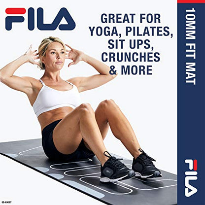 FILA Accessories Exercise Mat - Extra Thick Yoga Mat for Fitness & Floor Gym Workouts - Includes Carrier Strap, 72" L x 24" W