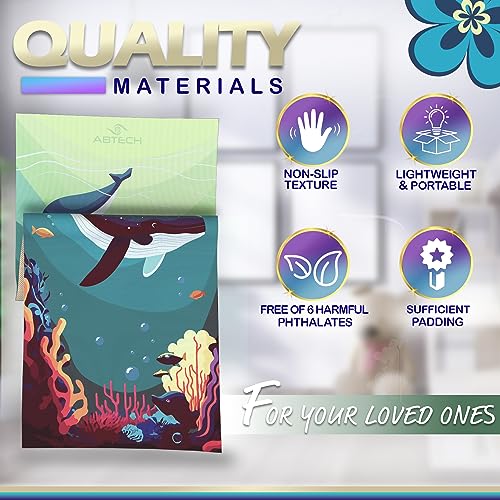 Kids Yoga Mat Set - Comfortable Dinosaur Kid Yoga Mat Boy with 12 Yoga Cards, Storage Bag, Beige Play Mat Thick for Gymnastics Mat, Exercise Mat, No-Toxic and Non-Slip for Ages 3-12 - color: Under the Sea