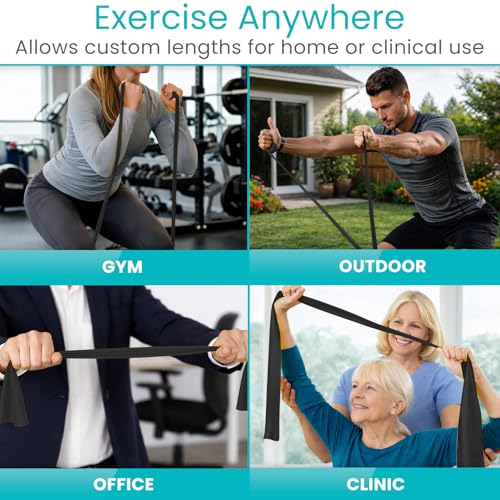 Vive Professional Resistance Bands - 25 Yard Non-Latex Roll for Physical Therapy, Lower and Upper Body Exercise Workout - Straight Elastic for Strength Training, Rehabilitation, Women, Men - color: Black