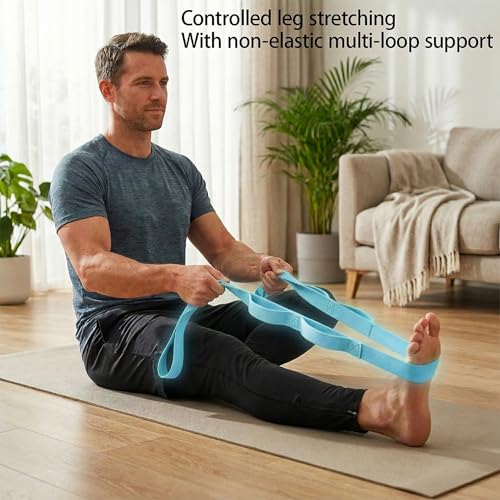 Stretching Strap, Yoga Stretch Strap for Home Workout Exercise Pilates and Gymnastics, Non Elastic Stretch Band with 14 Loops for Flexibility Training, Aesthetic Packaging for Women and Men,Blue