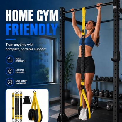 Pull Up Assistance Bands 75Ibs, Heavy Resistance Bands for Pull Ups with Adjustable Foot Rest, Exercise Bands for Strength Training, Workout Bands for Home Gym Fitness Equipment. (Yellow)