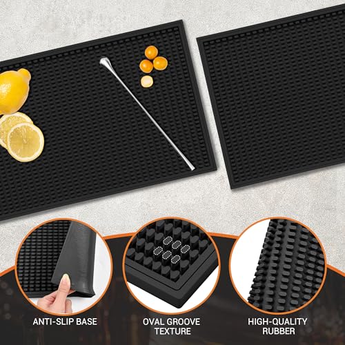 ZJWZLG Bar Mat 18"X12"(2 Pcs) Non-Slip Rubber Bar Mat, Spill Proof & Design,Easy to Clean Textured Surface for Home Bar,Coffee Station, Bartending - Protects Countertops & Glassware(Black). - color: Black, size: 18" x 12"