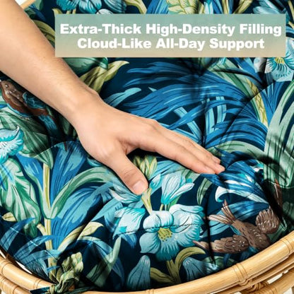47" Round Tufted Floor Cushion, Thick Meditation Papasan with Ties - color: Blue Flower