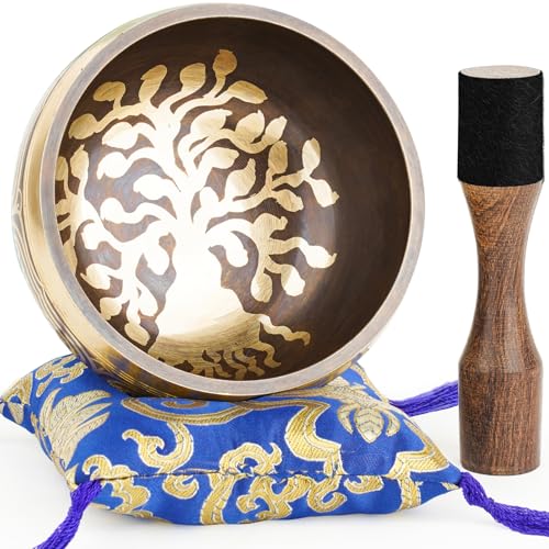 Hihealer Singing Bowl, Authentic Tibetan Sound Bowl for Yoga - color: Blue