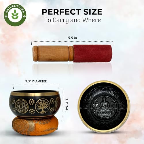 Nature's Own Tibetan Singing Bowl Set - 3.5 Inch, Black - Handcrafted in Nepal, Easy to Play - Ideal for Meditation, Yoga, Chakra Healing, Stress Relief, Spiritual Gifts for Men & Women - color: Black