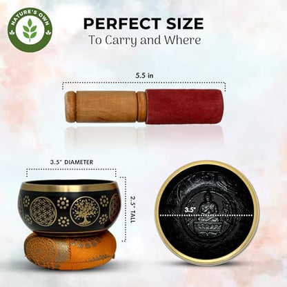 Nature's Own Tibetan Singing Bowl Set - 3.5 Inch, Black - Handcrafted in Nepal, Easy to Play - Ideal for Meditation, Yoga, Chakra Healing, Stress Relief, Spiritual Gifts for Men & Women - color: Black