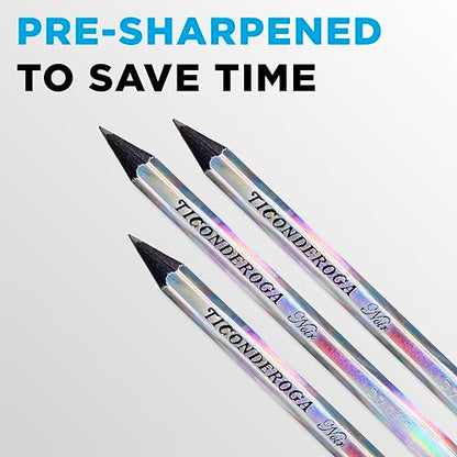 Ticonderoga Noir Black Wood-Cased #2 Pencils, Holographic Design, 12 Count