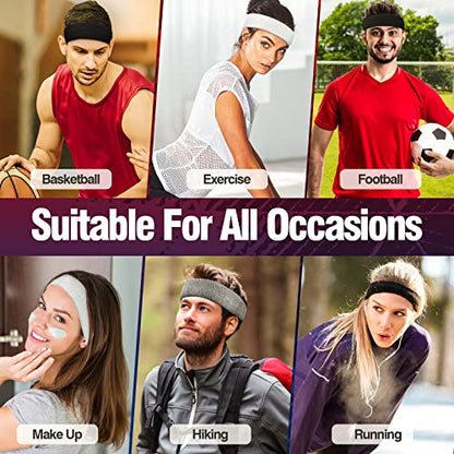Sweatbands Sports Headband for Men & Women, Moisture Wicking Hairband Athletic Towel Headbands Cotton Head Sweat Bands for Running, Cycling, Yoga, Spa - color: D-black 12 pcs