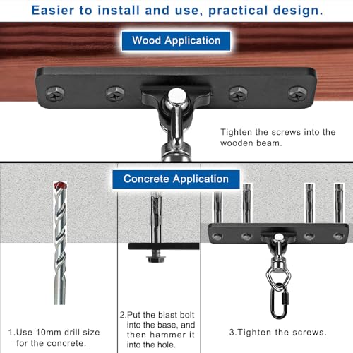 BeneLabel Ceiling Mount Swing Hanger with Bearing 900 LB Capacity Heavy Bag Hanger Stainless Steel Hanging Chair Mount 360° Swing Hardware for Aerial Silks, Punching Bag, Gymnast Ring - color: 1pack-4 Holes Black Base Swing Hanger