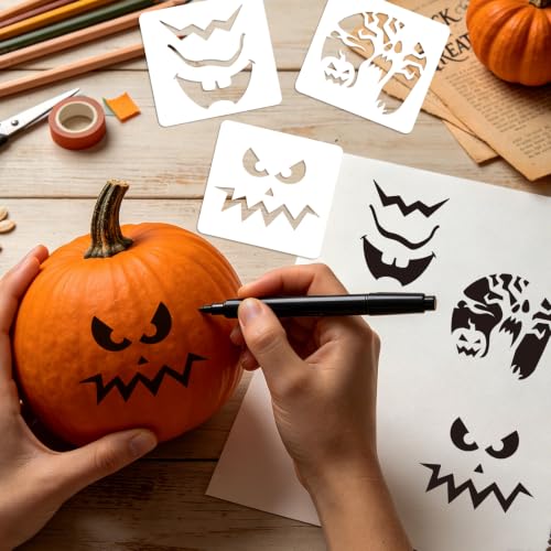 40 PCS Halloween Painting Stencils, 6 Inch Plastic Reusable Pumpkin Faces Painting Stencil, Jack - O'-Lantern Painting Templates for DIY Pumpkin Carving, Wood, Walls Art and Halloween Decoration - style: 40PCS Pumpkin Stencil