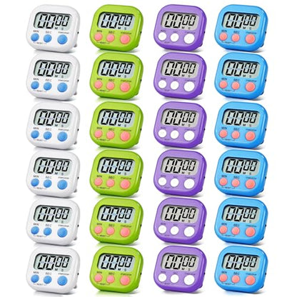 24 Pack Timers Magnetic Kitchen Timer Cooking Timers for Kitchen Digital Timer with Big Display Loud Ring Electronic Timer for Cooking, Classroom, Break Time(24, White,Green,Blue,Purple) - color: White,green,blue,purple