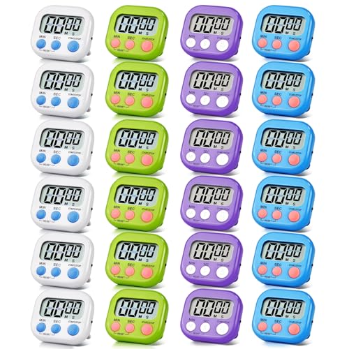 24 Pack Timers Magnetic Kitchen Timer Cooking Timers for Kitchen Digital Timer with Big Display Loud Ring Electronic Timer for Cooking, Classroom, Break Time(24, White,Green,Blue,Purple) - color: White,green,blue,purple