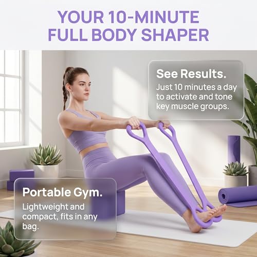 Cur8trend Figure 8 Resistance Bands with Handles for Arms Back Shoulders, 20LB Silicone Exercise Bands for Full Body Workout Yoga Stretching Posture Correction Women Men (Gray)