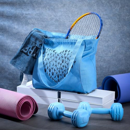 Saintrygo Yoga Bags for Women with Mat Carrier Canvas Pilates Tote Carryall Fits All Your Stuff for Travel Gym Workout - color: Light Blue