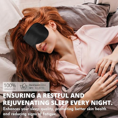 Sleep Mask, 100% 22 Momme Mulberry Silk Eye Mask with Adjustable Strap - color: Black 22 Momme