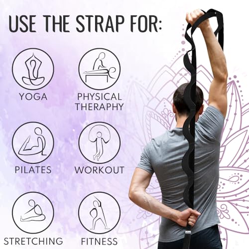TECEUM Stretching Strap with 10 Loops for Physical Therapy & Rehab - color: Black, size: Polypropylene 1” W - 10 Loops