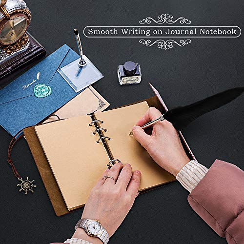 GCCL Quill Pen and Ink Set, Antique Feather Dip Calligraphy Pen Set, including Feather Pen, 5 Replacement Nibs, Pen Nib Base, Notebook, Ink, Gift Box, Best Gifts for Men Dad (Black) - color: Black