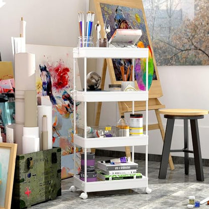 SPACEKEEPER 4 Tier Rolling Cart, Bathroom Cart Organizer with Wheels, White - color: White, size: 4 Tier