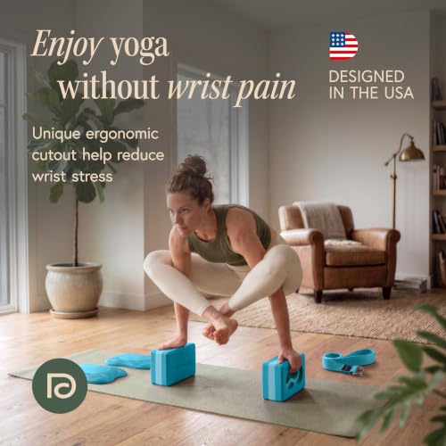 Yoga Blocks Wrist Support; Yoga Blocks 2 Pack with Knee Pads and Strap to Put Less Weight on Wrists; Durable, Versatile Yoga Brick Exercise Block Set, Blocks Yoga - color: Blue