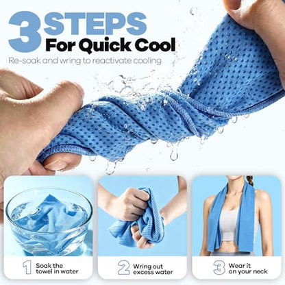 ROXUN Cooling Towels, 4 Pack (40''x12'') Chilly Ice Rags for Neck and Face - color: 2 Blue+2 Grayish Blue