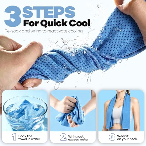ROXUN Cooling Towels, 4 Pack (40''x12'') Chilly Ice Rags for Neck and Face - color: Gray+blue+pink+green