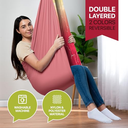 Compression Sensory Swing Adult & Kids, Indoor Outdoor Pod, Holds 300lb | indoor sensory swing for kids, outdoor sensory swing indoor, sensory swing kids, sensory toys, 360 swivel hammock swing - color: Limeberry/Berry