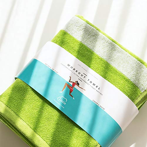 Luzia Striped Workout Towel for Sweat (Pack of 2) - Premium Quality 100% Turkish Cotton - Lightweight and Super Absorbent for Exercise, Sports, Workout, Fitness, Gym, Yoga, Running (Green) - color: Green - White, size: Set of 2