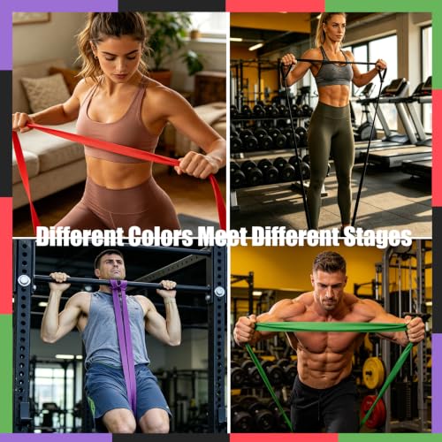 Resistance Bands for Working Out,4-Level Elastic Pull Up Assistance Bands Set for Men & Women,Exercise Bands for Full-Body Training, Fitness, Physical Therapy, Stretch Workout Bands at Home, Gym - size: 7set
