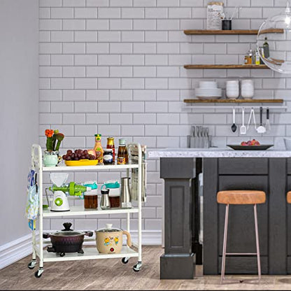 HDANI 3 Tier Metal Rolling Utility Cart,High Capacity Multi Purpose Heavy Duty Cart for Office,Kitchen,Living Room,Bedroom,White - color: White, size: Large Solid with Basket