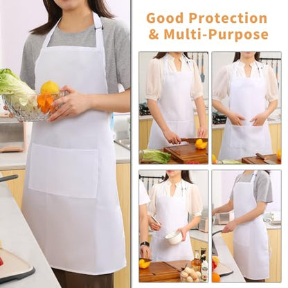 Tosewever Chef Apron Hat Set for Women and Men, Adjustable Bib Apron with 2 Pockets Costume Apron for Father Kitchen Cooking - color: White