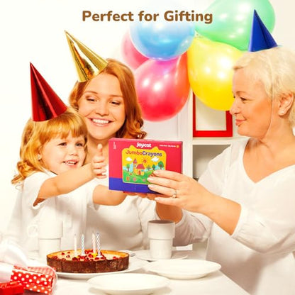 JoyCat 8 Colors Jumbo Crayons for Toddlers 1-3, Washable and Unbreakable | Easy-grip triangular shape for little hands, non-toxic natural wax and 8 vibrant colors in compact gift-box packaging.
